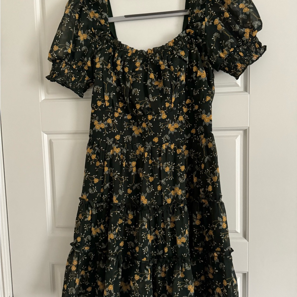 Francesca's Collections Black and Yellow Floral Mini Dress
